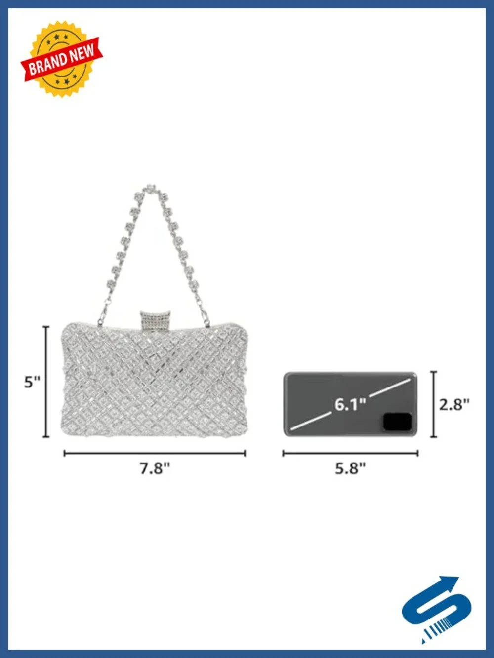 Rhinestone Sequin Evening Clutch with Chain Convertible Crossbody Bag
